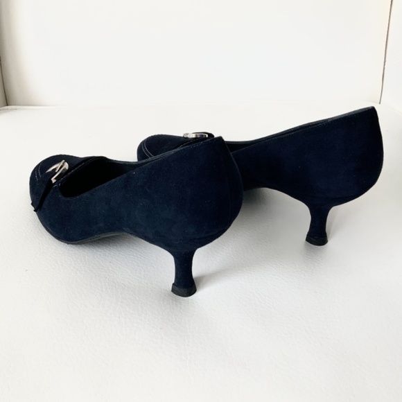 Stuart Weitzman Navy Blue Suede Leather Heel Pumps - Picture 6 of 12